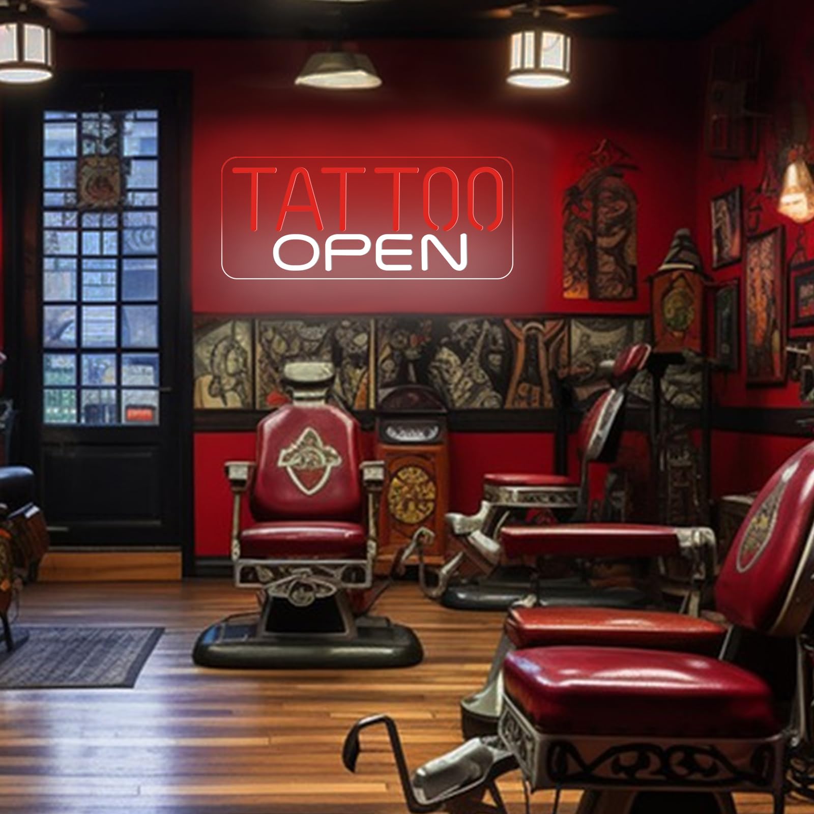 TATTOO OPEN Cartel de neón para decoración de pared, luz LED de neón regulable para salones de tatuaje, llamativo letrero de neón para bares, pubs, hoteles, salas de hombres, salas de ocio y salas de