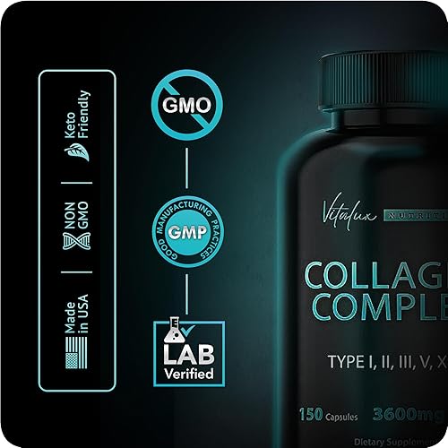 Miniatura 4 de Colágeno para mujeres y hombres  Vital Nutrition  Péptidos de colágeno hidrolizados  Cápsulas de colágeno múltiple, apto para dieta cetogénica,