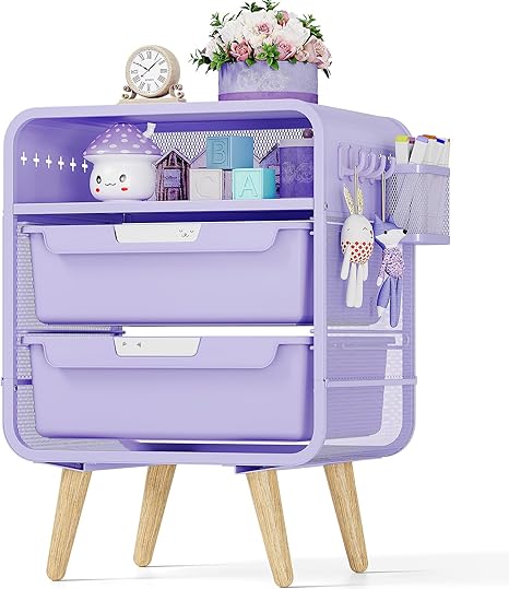 Kids Nightstand,Girls Bedside Table,Night Side Table,Kids Night Stand,End Tables Bedroom,Purple Cute Nightstand with Storage Drawer for Girls