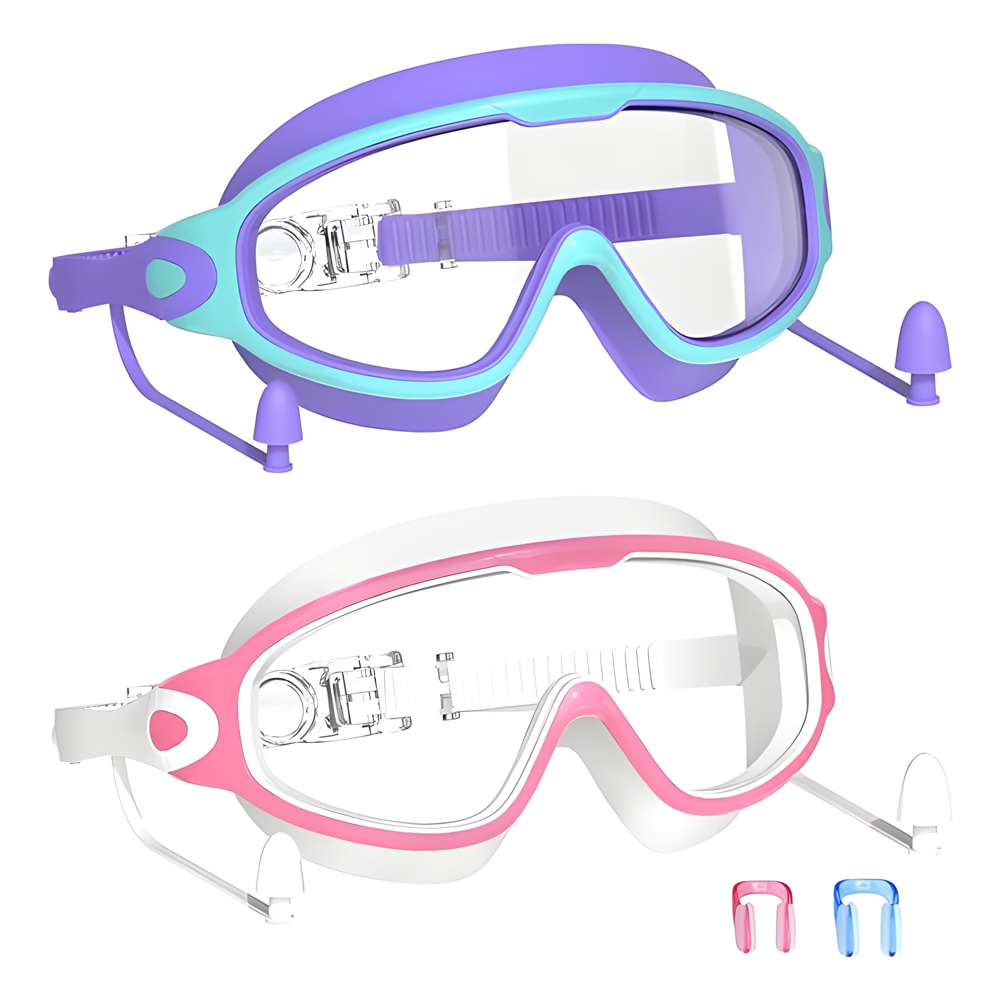Swim Goggles for Kids 3-15 with Earplugs Large Frame