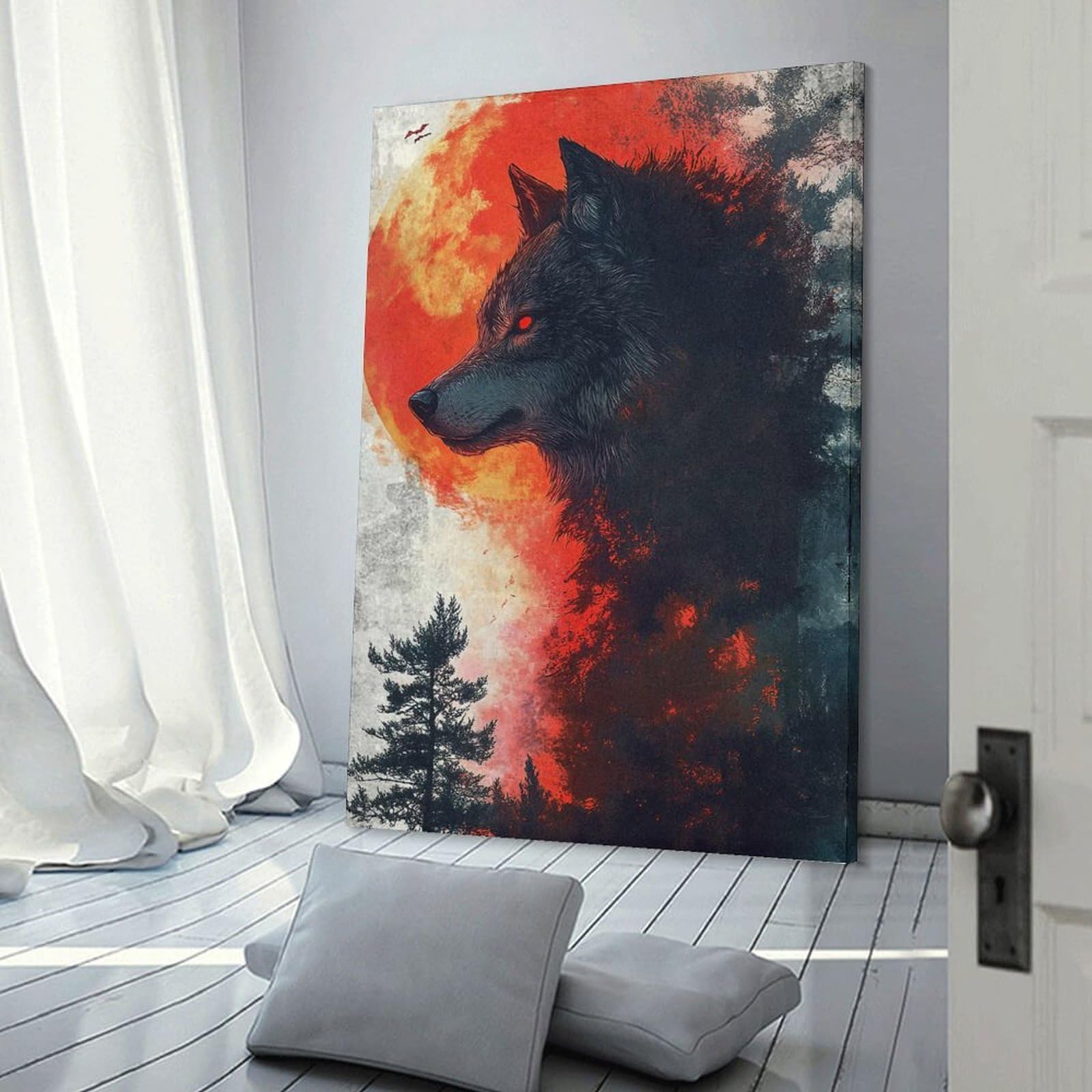 Junmoney Wall Picture Print Wolf Blood Moon, 08x12inch(20x30cm), for Apartments, Flats Or New Home Decor, A Simple Refresh for Blank Walls