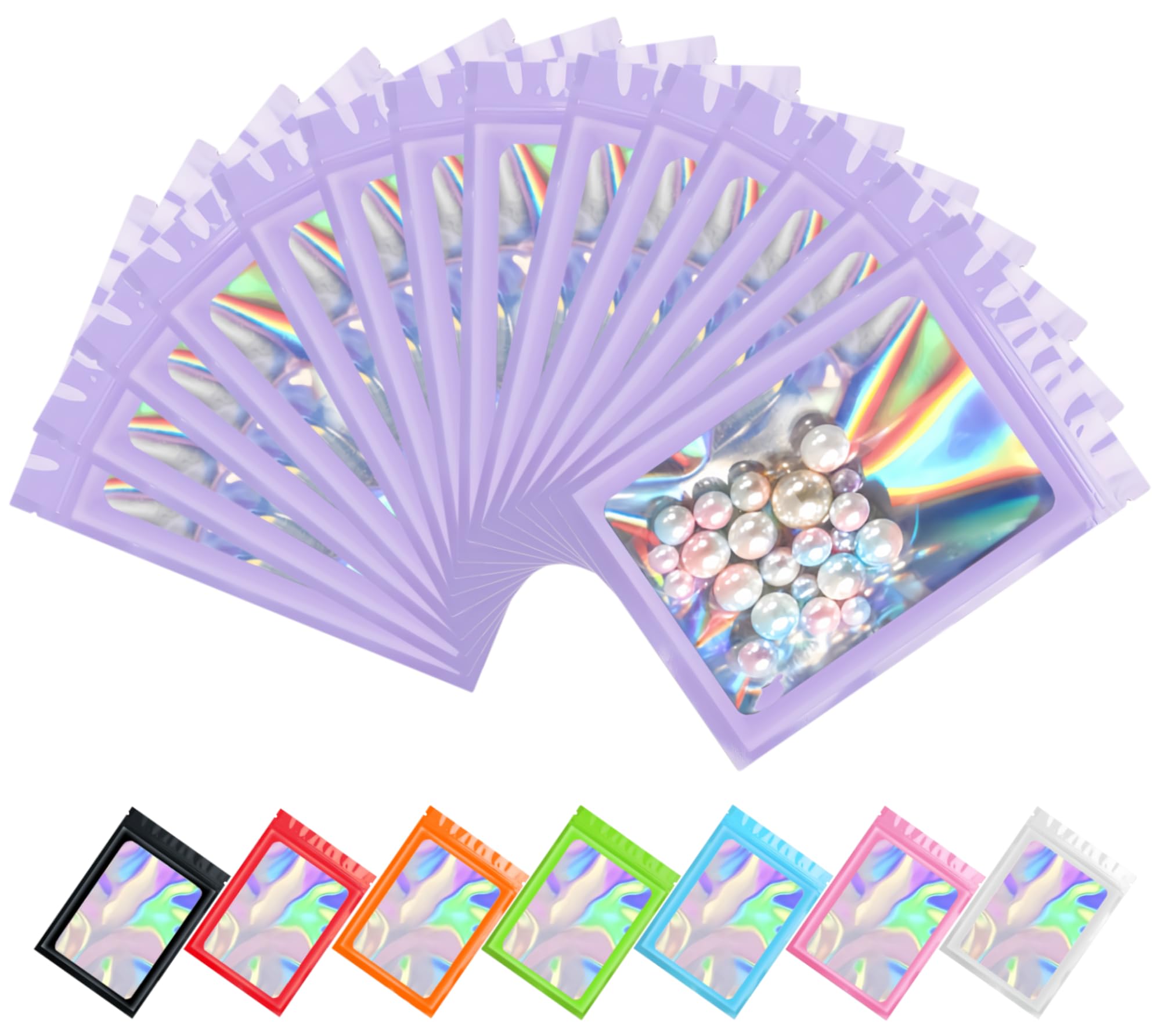 Plaphy 100pcs Resealable Holographic Bags, Mylar Bags (Purple, 8 x 13 cm) โ image 1