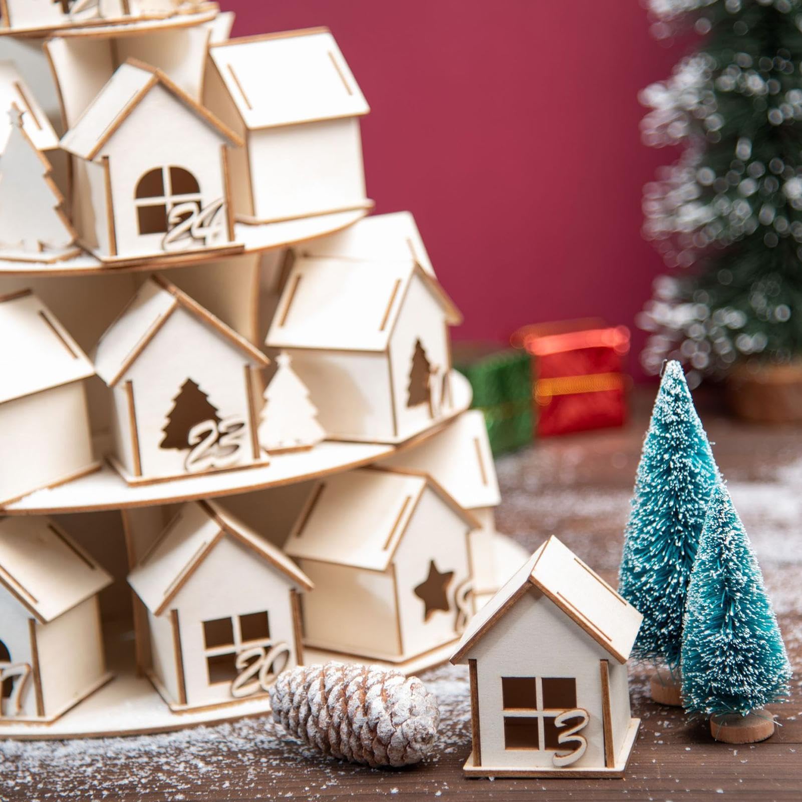 Leerer Weihnachts-Adventskalender in Hausform Winterliche Adventsdekoration | 24 Tage Befüllbares Countdown-Haus Für Kinder Mädchen Frauen Männer