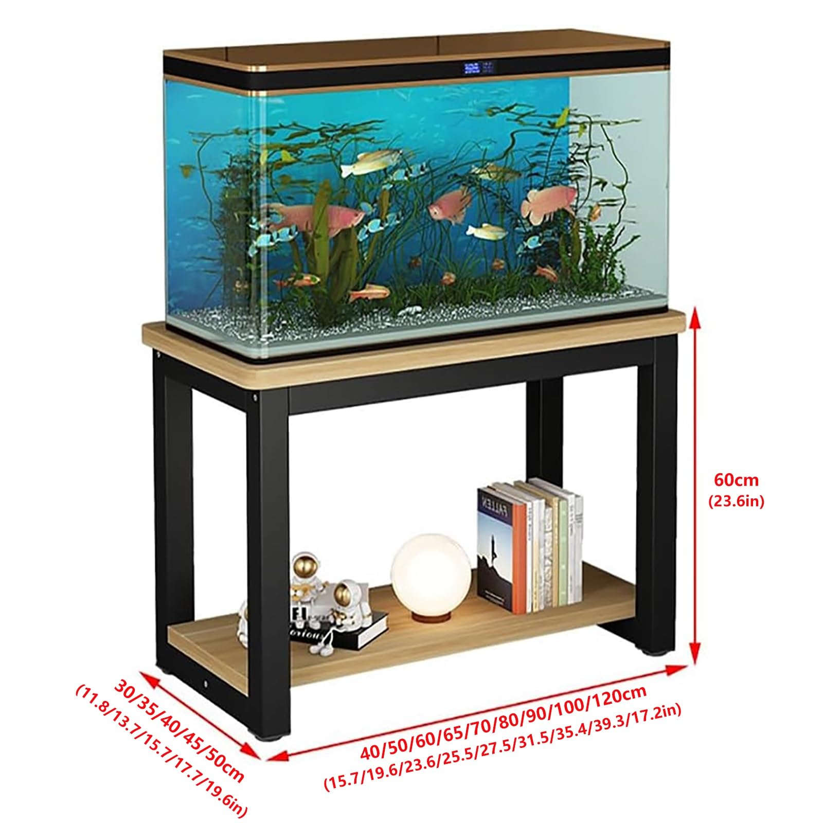 Meuble Pour Aquarium À Deux Niveaux, Multifonctionnel, Grande Capacité de Stockage Structure Stable Forte Capacité de Charge Montage Facile Idéal Pour Un Usage Domestique Et Intérieur(Black-B,6