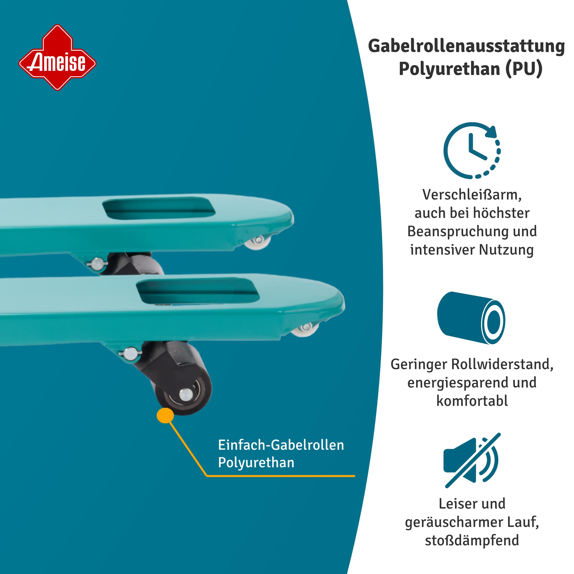 Ameise Hubwagen PTM mit Handbremse | 2.500 kg Tragkraft | 1.150 mm Gabellänge | Lenkrad aus laufruhigem Vollgummi | Einfach-Gabelrollen aus robustem Polyurethan | Palettenhubwagen für Rampeneinsatz