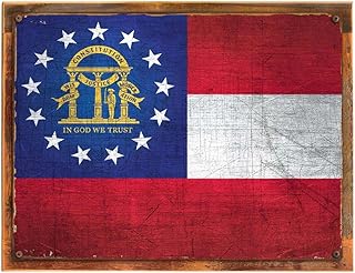 Homebody Accents Wood-Framed Georgia State Flag Metal Sign, Peach State, Americana, RusticDecor on Reclaimed, Rustic Wood
