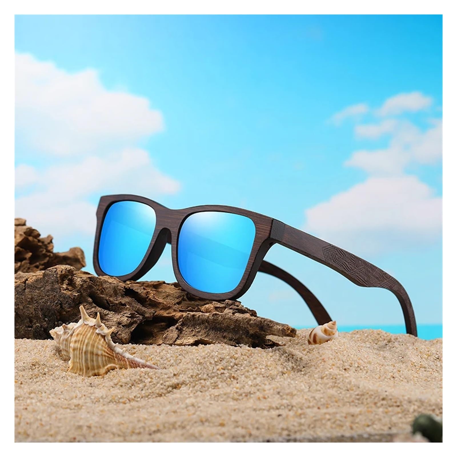 Generisch Sonnenbrille mit Holzrahmen, verspiegelte Gläser, Freizeitbrille