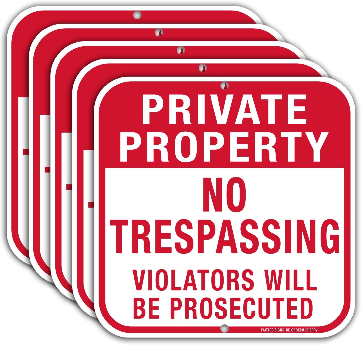 5 Pack Private Property No Trespassing Sign,12 x 12 Inches Square .040 Rust Free Aluminum, UV Protected and Waterproof, Weather Resistant, Durable Ink, Easy to Mount