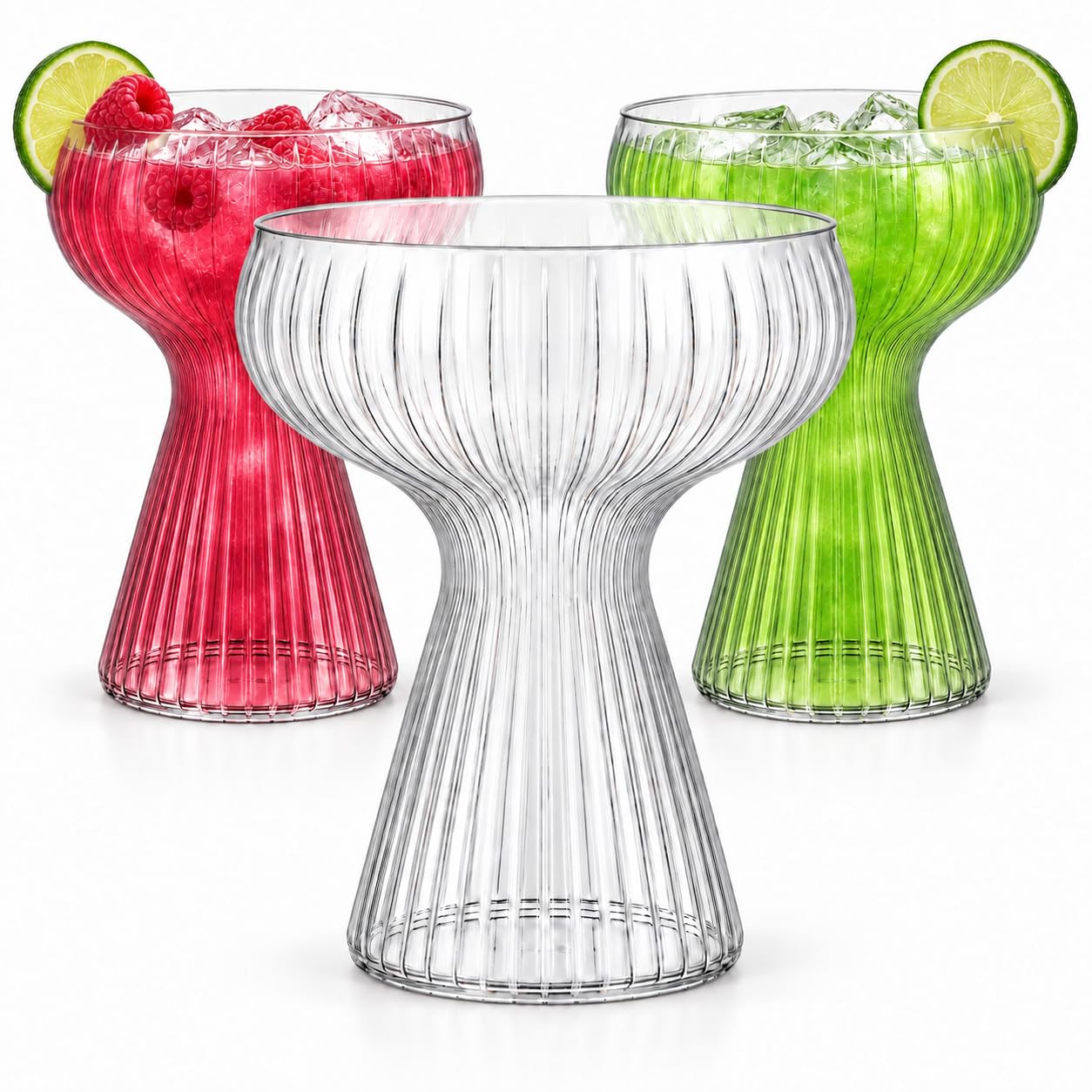 Oojami Lunara Clear Plastic Margarita Glasses, 11 oz, Set of 40, Disposable Party Cups for Cocktails (Clear Ripple Ribbed)