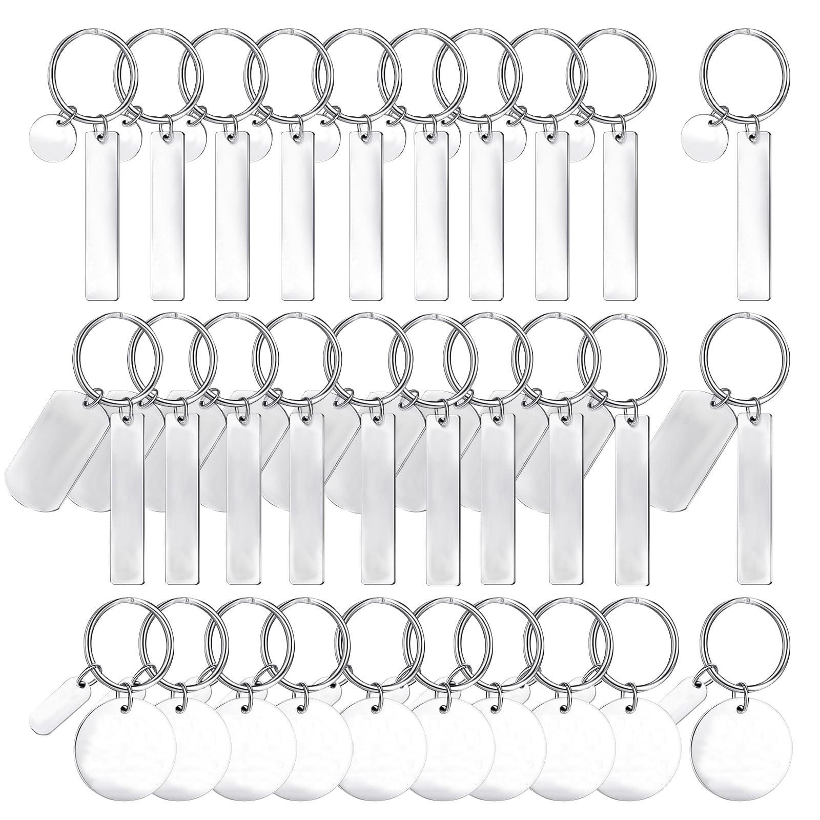 30 Pcs Engravable Metal Keychain Blanks,Laser Engraving Blanks,Stainless Steel Keychain Silver Metal Stamping Jewelry Blanks Key Rings for DIY Crafts Gifts