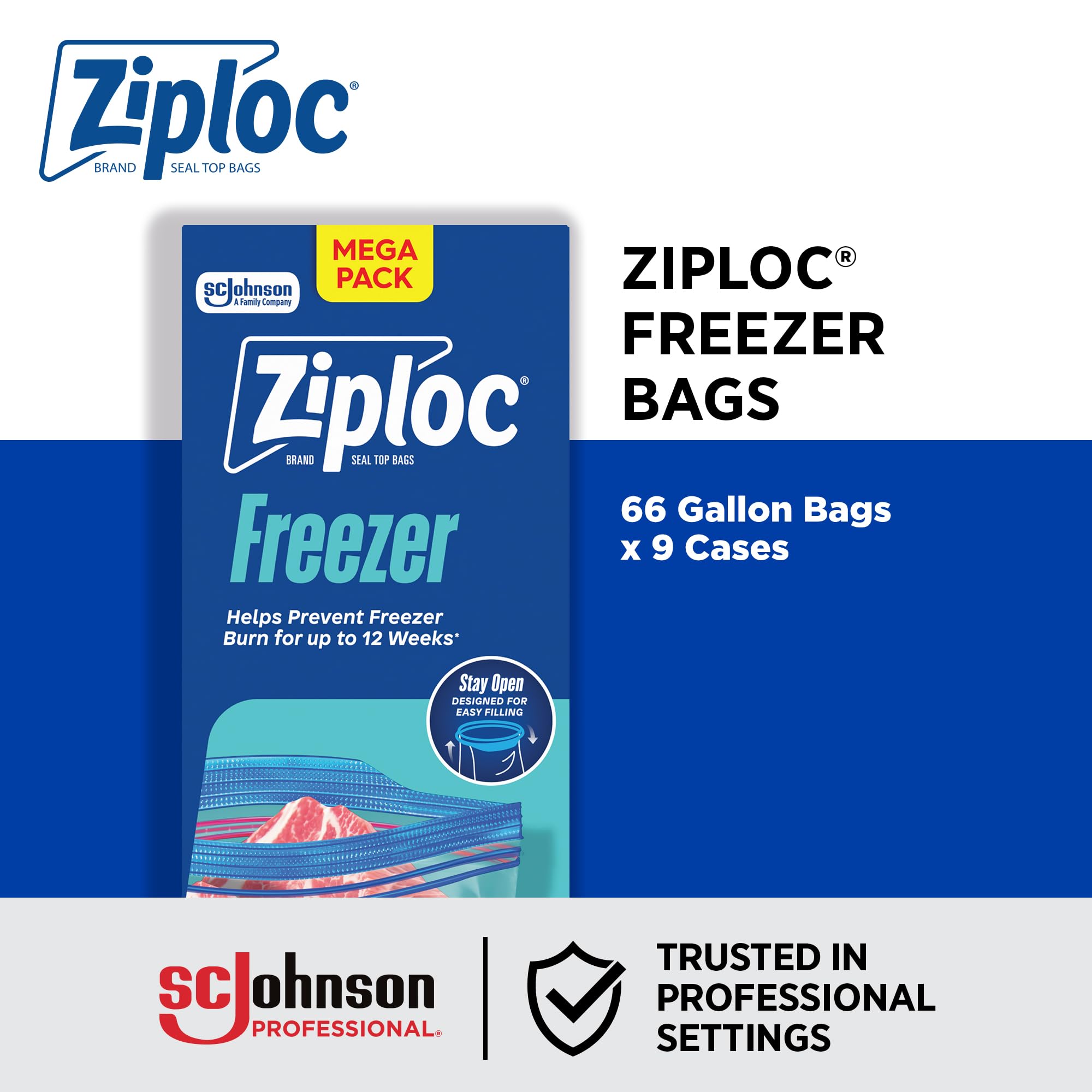 SC Johnson Professional Ziploc Gefrierbeutel für Lebensmittel, 9 Boxen x 66 Stück, insgesamt 594 Beutel