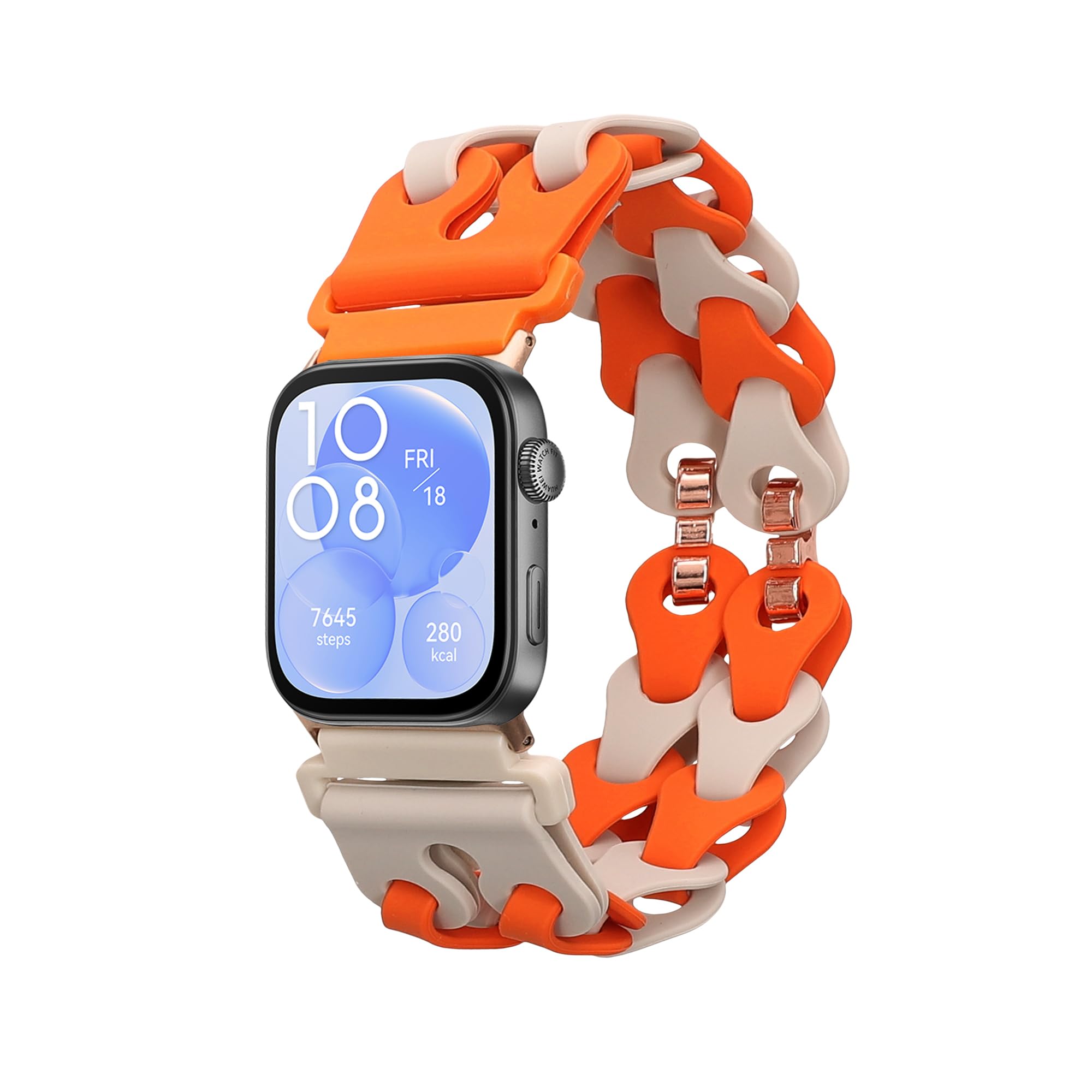 kwmobile Replacement Fitness Tracker Band Compatible with Huawei Watch Fit 3-14 - 22 cm - Beige/Orange, beige / orange