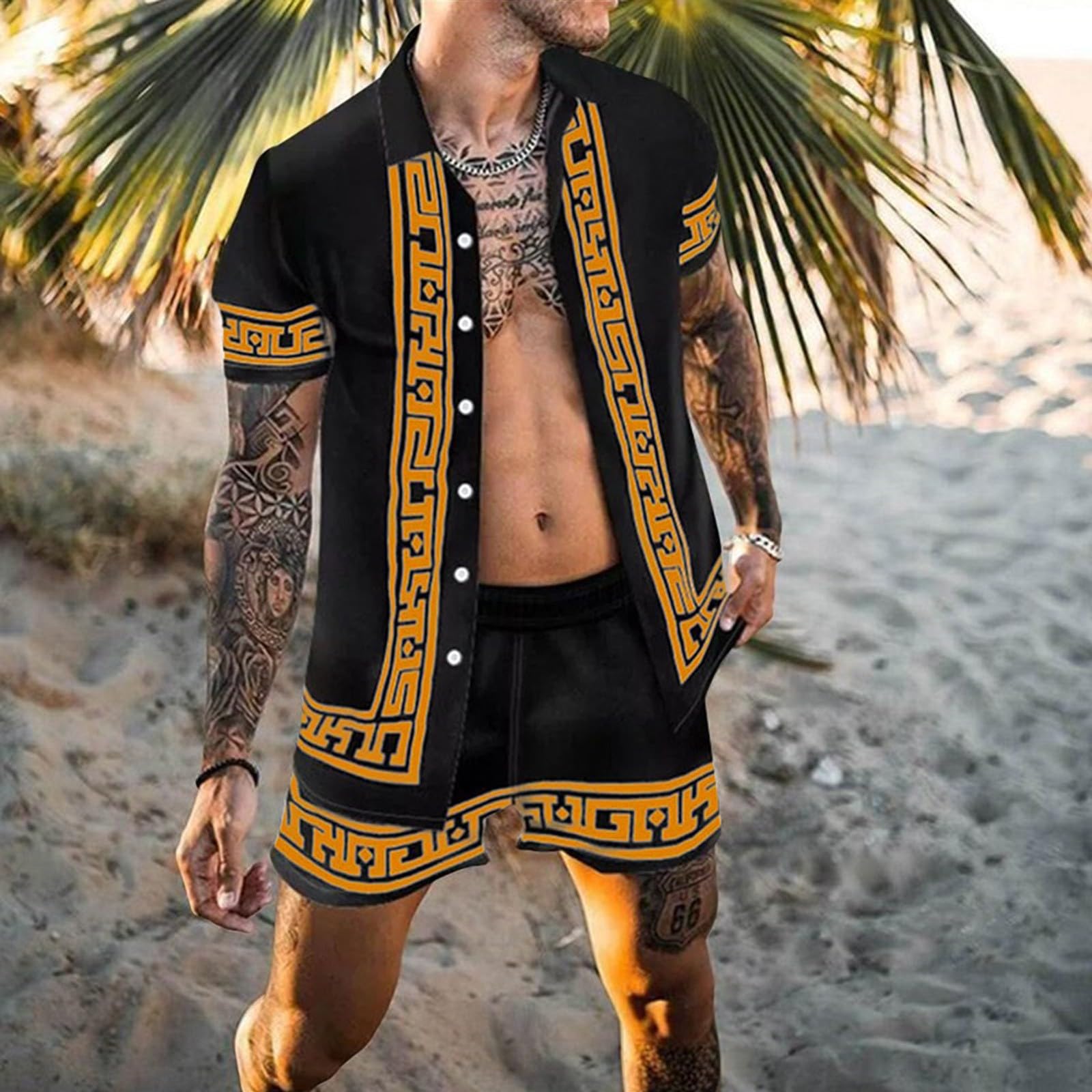 Traje De Verano Para Hombre, Traje Estampado De Ocio, Camisa De Playa, Traje Suelto Informal Corto, Algodón Ligero, Para Playas Y Viajes