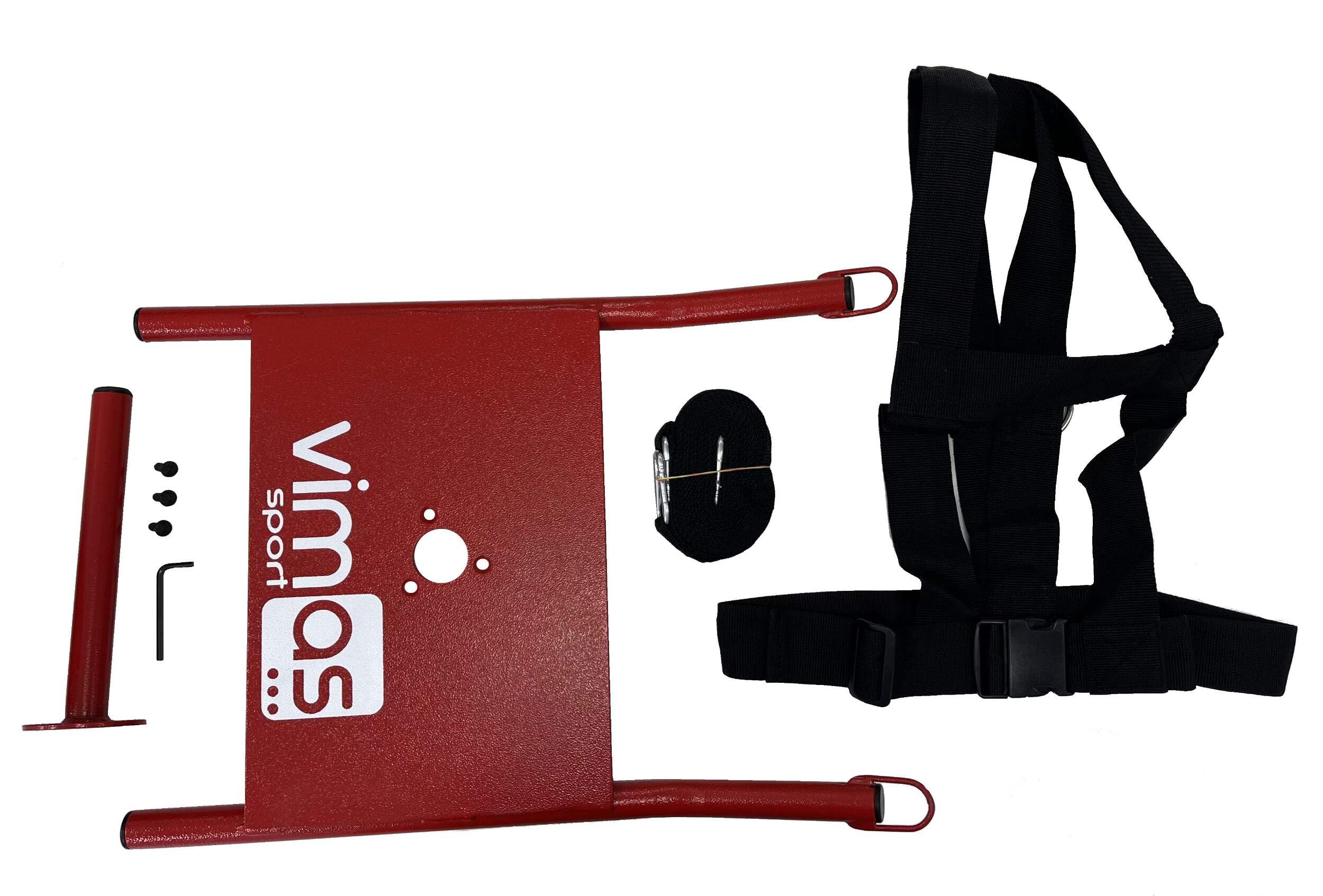 Trineo de Arrastre con Arnés para Entrenamiento de Fuerza, Rojo, 95x53cm, 13.5kg, Adultos Unisex, Compatible con Placas de Musculación