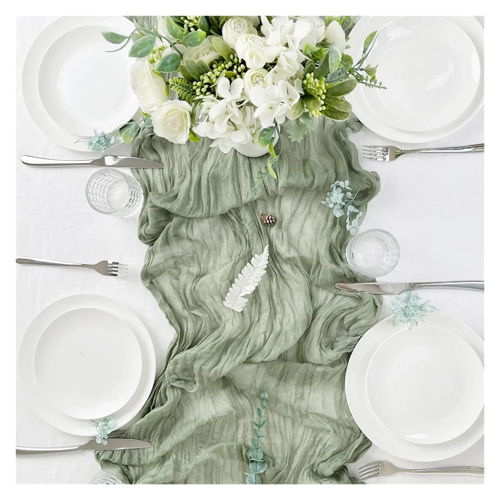 Stuhlschleifen 30 STÜCKE 30x275 cm Hochzeit Salbei grün Stuhl Schärpen Dekoration Gaze Käsetuch Stuhl Schleife Stuhlhusse for Empfang Party(30PCS Sage)