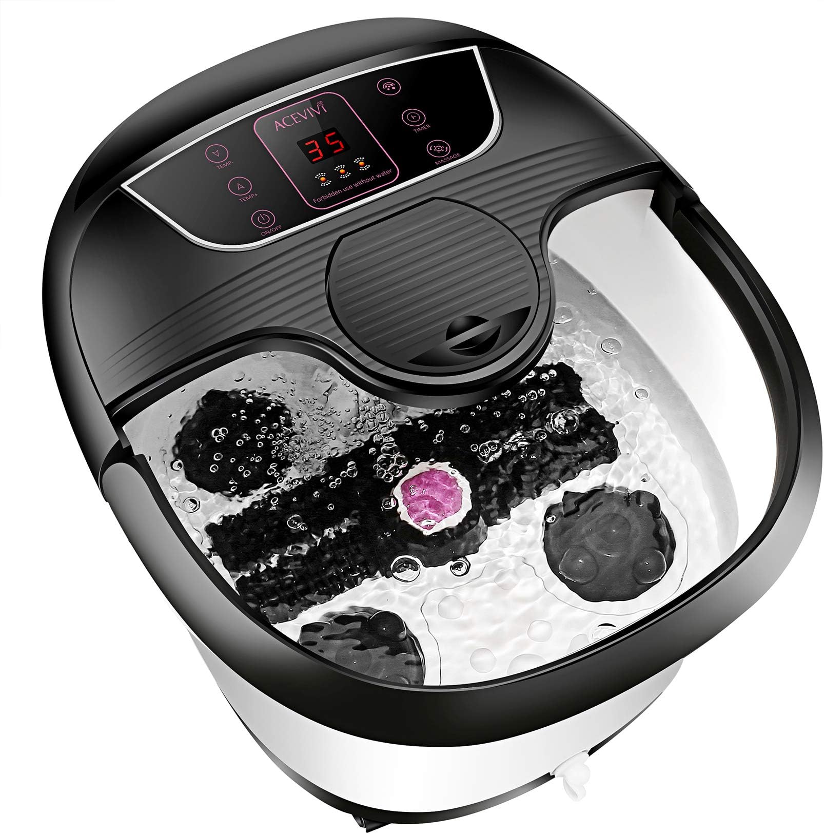 Foot Spa, Auto Foot Bath Spa Massager with Heat and Bubbles, Temp+/- Offer a Pedicure Heated Foot Spa, Foot Soaker for Soothe & Relax Tired Feet (Black)