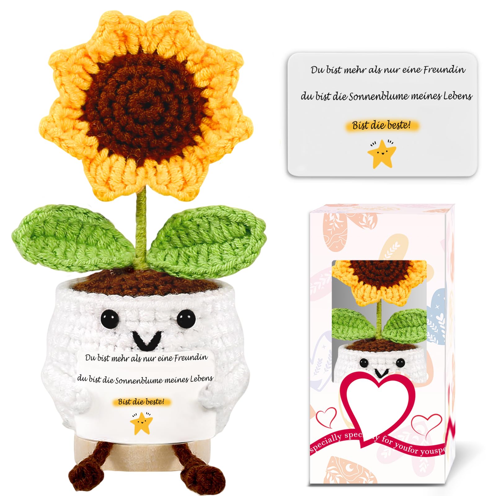 Beste Freundin Geschenke für Frauen Positive Sonnenblume Gehäkelte Glücksbringer Kleines Dankeschön Mutmacher Geschenk Freundin Geburtstag Sonnenblumen Pocket Hug Deko Geburtstagsgeschenk Weihnachten