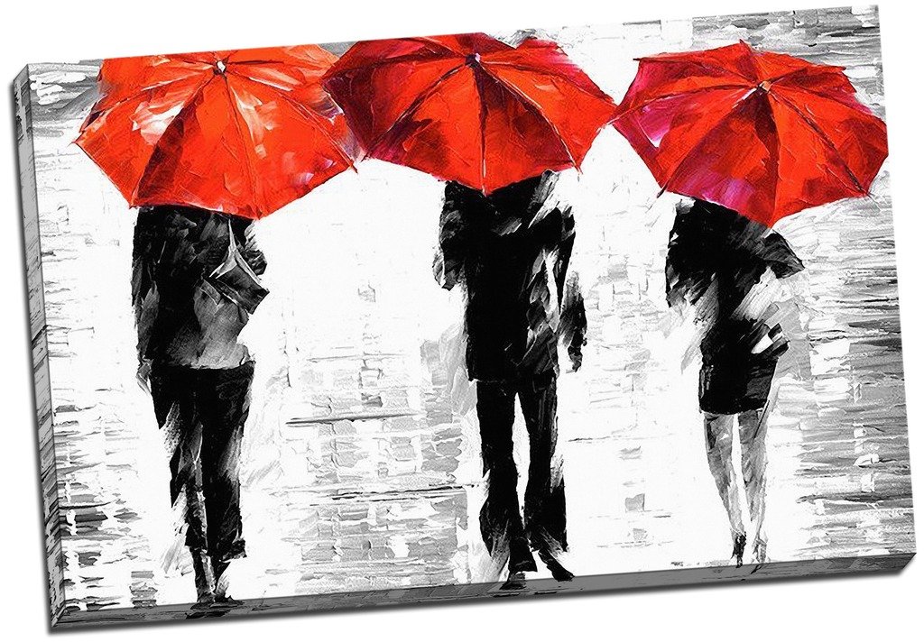 Panther Print White Black & Red Umbrellas Canvas Print Picture Wall Art Large 30X20 Inches (76.2Cm X 50.8Cm)