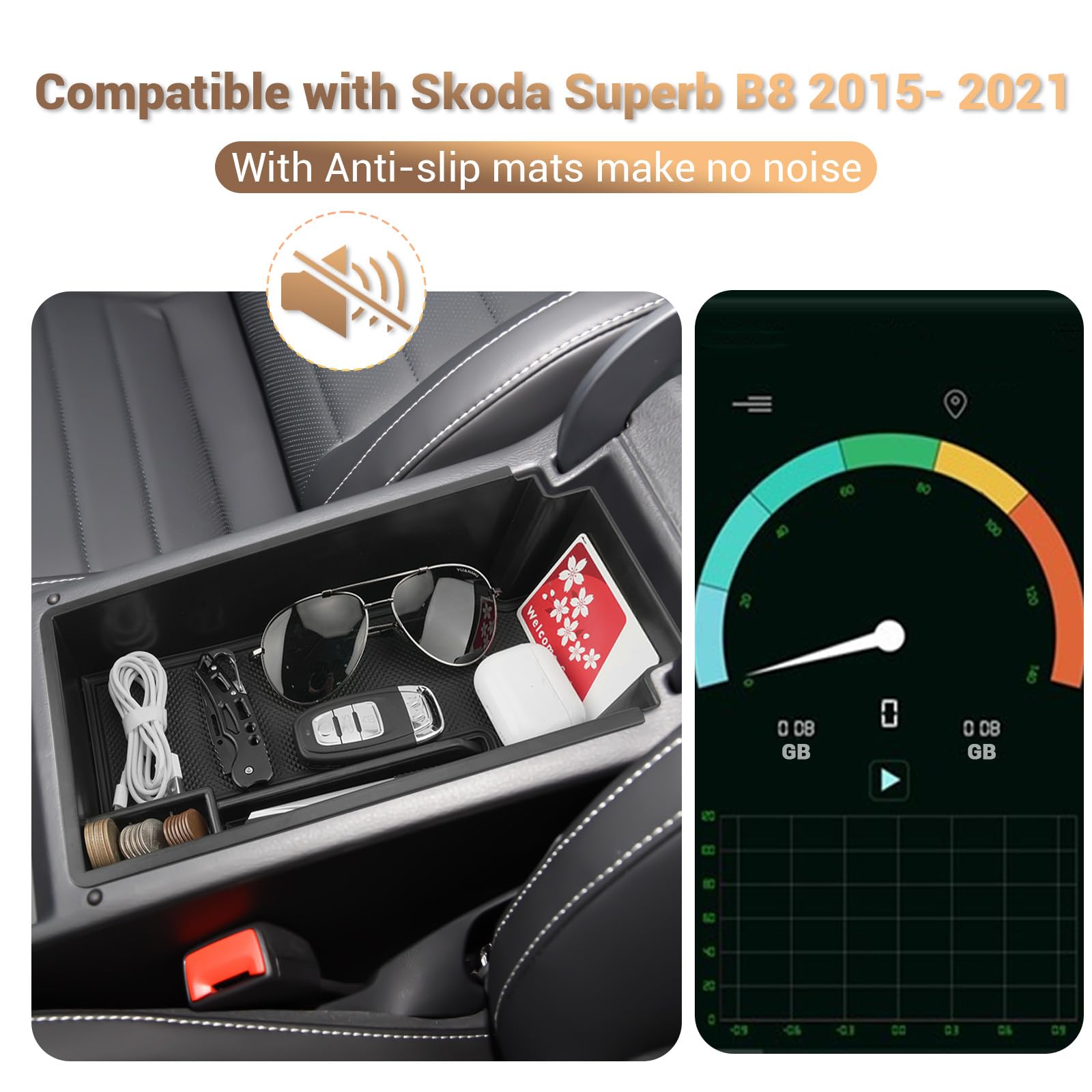 YJYWZH Compatible With Skoda Fabia Armlehnen 3 III 2015-2021 Auto Mittelkonsole Aufbewahrungsbox Armlehne Innenausstattung Armauflage Leder Armstutze Mit Getrankehalter