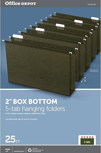 Miniatura 3 de Office Depot Carpetas colgantes con fondo de caja, 2 pulgadas de expansión, tamaño legal, verde estándar, paquete de 25, 406090OD