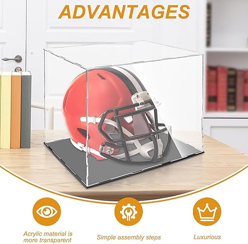 Miniatura 4 de Estuche de exhibición para casco de fútbol, tamaño completo, con espejo y base desmontable, protección UV, caja transparente a prueba de polvo para