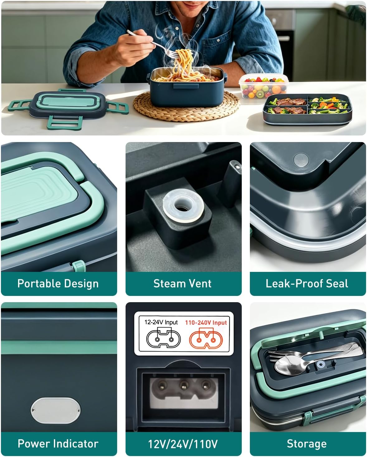 GUARDKING Electric Heated Lunch Box for Adults 2.8L+0.5L, 2-Layer 100W image 4
