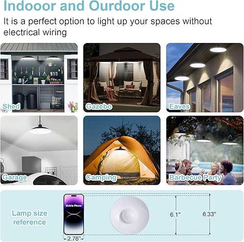 Miniatura 6 de Luces colgantes solares para exteriores IP65 impermeables, 3 cabezales, luces solares de cobertizo con interruptor remoto de encendido y apagado,