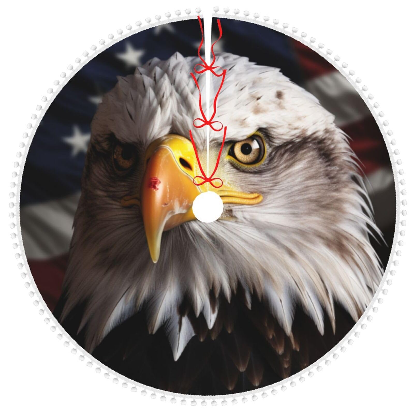 Patriotischer Weihnachtsbaumrock – USA-Flagge Mit Adler, 120 Cm Durchmesser, Aus Weichem Polyester – Für 4. Juli, Weihnachten & Feiertage