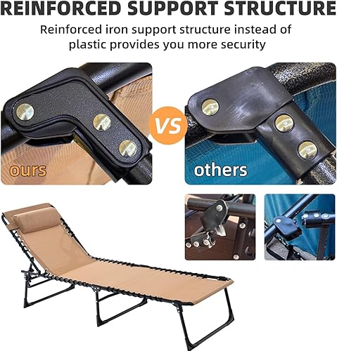 Miniatura 4 de Sillón para patio, 2 piezas, tumbona plegable, resistente, capacidad de 400 libras, portátil, ajustable, con almohada para piscina, campamento,