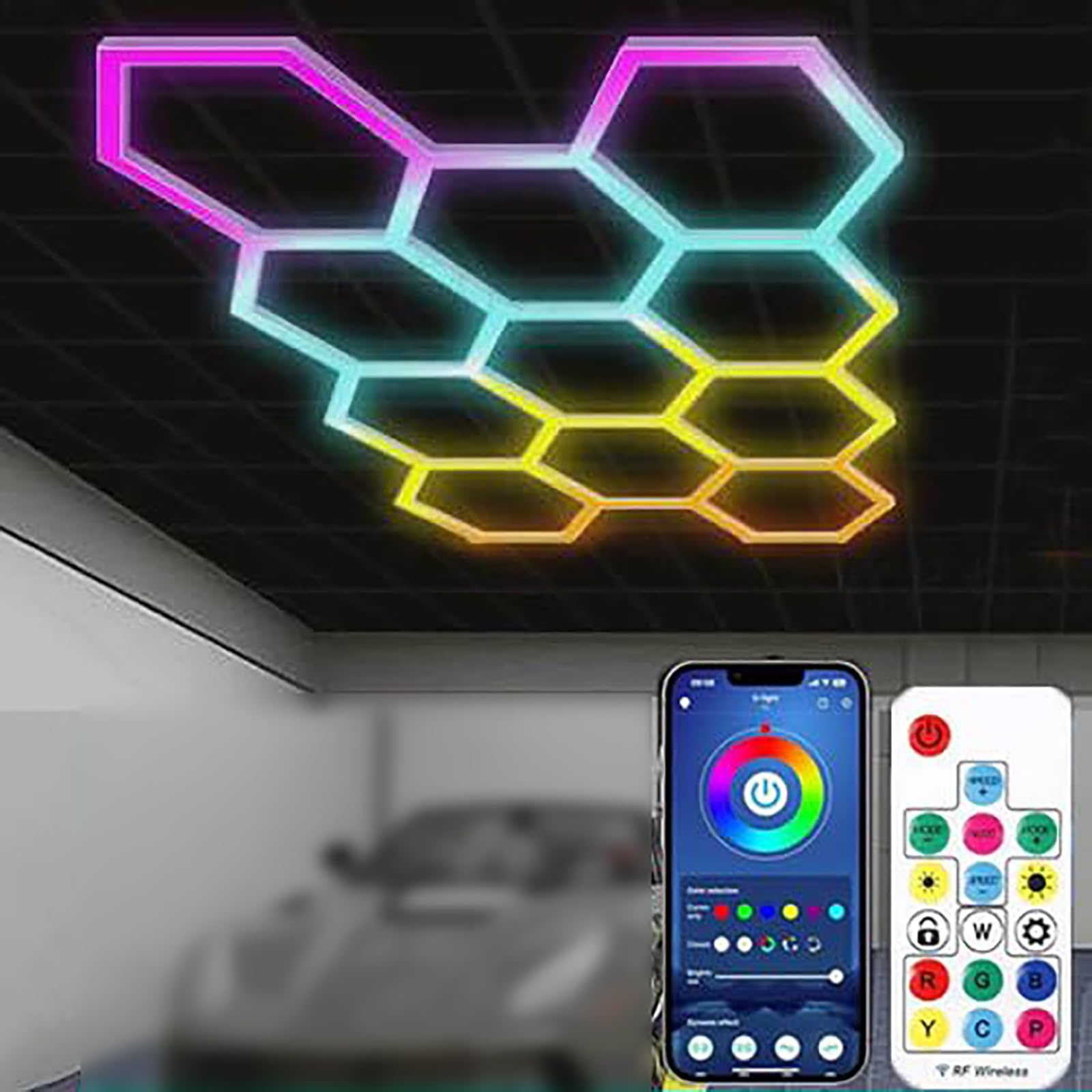 Plafonnier LED hexagonal pour supprimer les zones d'ombre dans votre garage