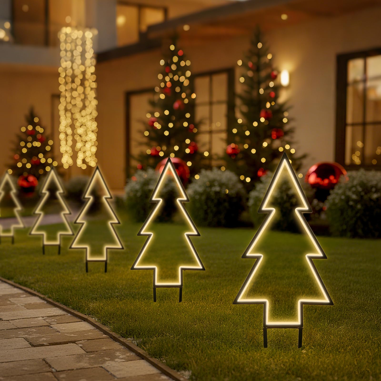 SALCAR XXL 3D LED estaca de jardín árbol de Navidad 60 cm, estaca de jardín de metal con 100 LED, árbol de Navidad iluminado para jardín, iluminación navideña exterior impermeable, blanco cálido