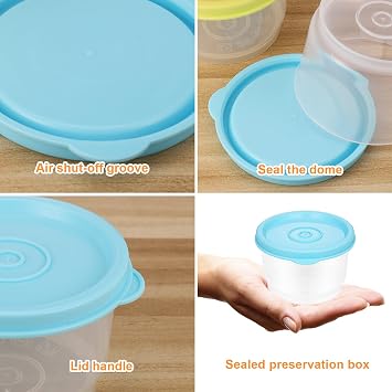 6 Pcs Small Food Containers with Lids, 160ML Plastic Snack Pots, Airtight Kitchen Food Container Set, Reusable Small Pots with Lids for Lunch, Yoghurt, Microwave Freezer Safe (Yellow, Blue, Pink)