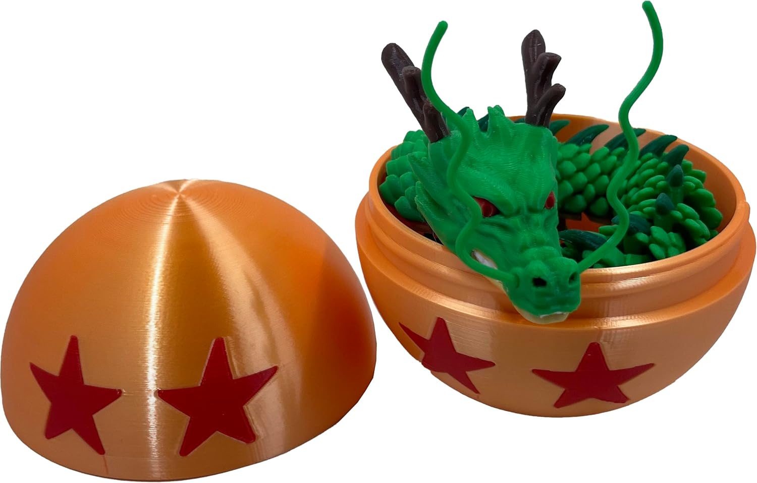 17.5 Inch Articulating Shenron Dragon Toy and 7 Inch Junior Shenron Dragon Inside Surprise 4 Star Ball/Egg, Green, Gold, Orange, Red, Black, and Brown (Large Dragon w/Ball)
