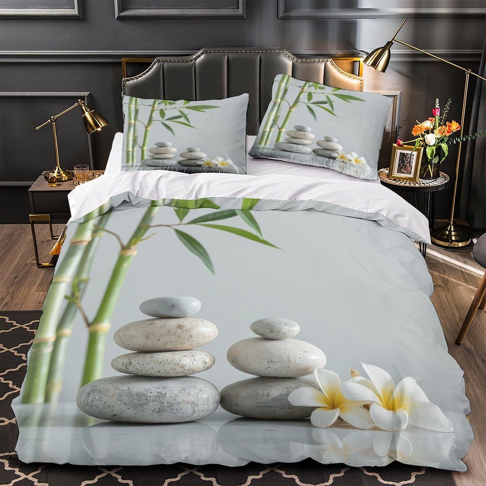 Parure de lit pierres zen en microfibre 140x200 cm avec housse de couette imprimée 3D