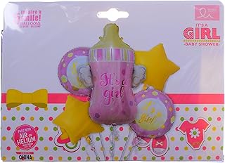 كيس بالونات فويل مملوء بالهواء أو الهيليوم لحفلات استقبال المولود الجديد مزين بعبارة «it”s Girl» 5 قطع - متعدد الألوان