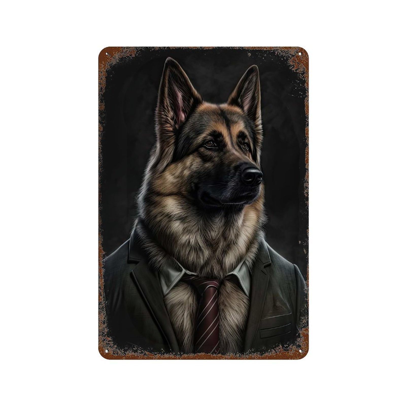 Vintage Rust Metal Sign with German Shepherd Mens Suit Design 11.8"x7.9", for Shed, Workshop And Garage Wall Decor, Retro Wall Decor