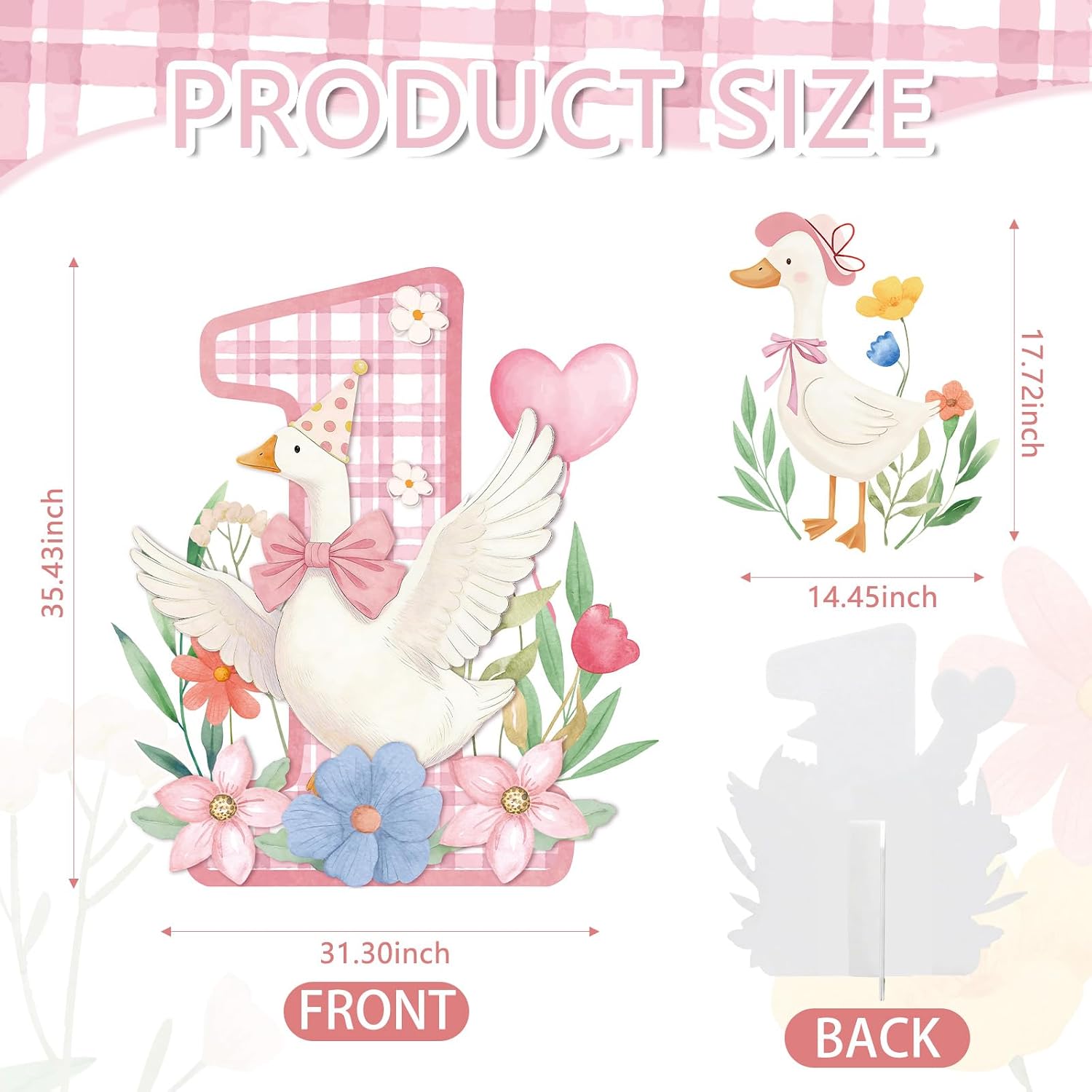 2PCS One Silly Goose Party Decorations 1st Birthday Silly Goose Backdrop, Bow Duck Background Prop, Farm Animal Cardboard Cutout for Girls Birthday Baby Shower Party Supplies (Pink) image 2