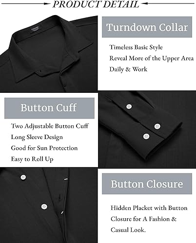 Miniatura 5 de COOFANDY Camisa casual de manga larga con botones para hombre, camisa de verano para playa, boda