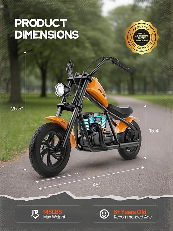 HYPER GOGO Cruiser 12 Plus - Kid's Motorbike (Dark Orange)