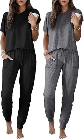 Ekouaer 2-Pack Women's Pajama Sets with Jogger Pants and Pockets