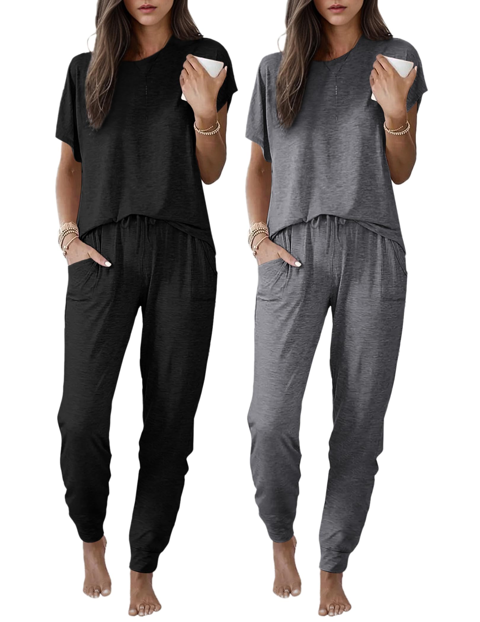 Ekouaer 2 Pack Pajama Sets for Women