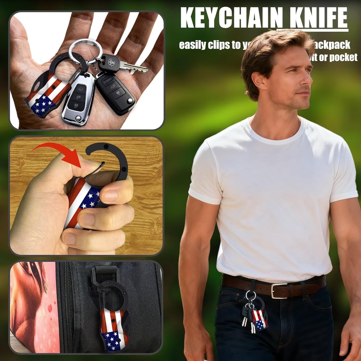 American Flag Pocket Knife for Women Men Black Small Knife Key Chain Edc Portable Box Cutter Mini Folding Knives Ideal Gifts for Men And Women Unique Gadgets