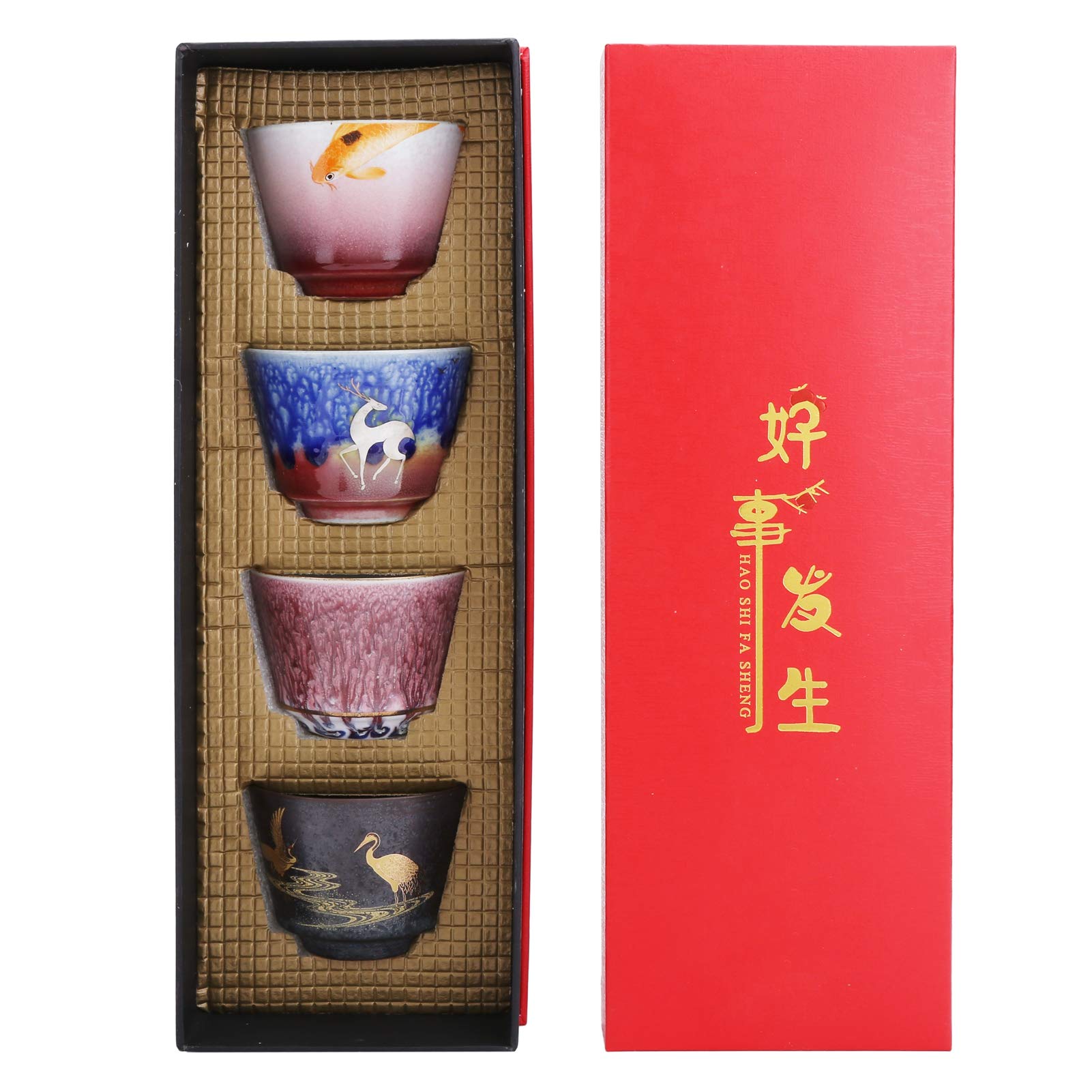 BuyWeek Taza de Té Juego de Té, 4 Piezas Japonés Cerámica Kung Fu para Vacaciones Boda de la Oficina en Casa
