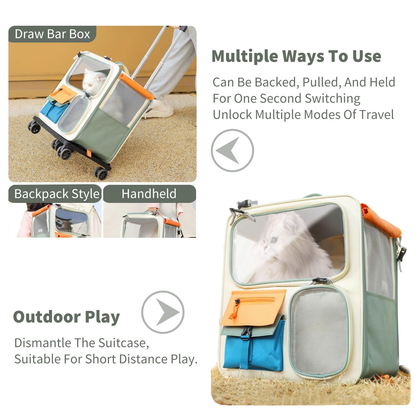 PETCUTE Trasportino Zaino per Gatti con Ruote,Zaino Pieghevole per Cani con Tappetino Rimovibile,Traspirante Trasportino da Viaggio per Animali Domestici,Tasche Frontali,Fino a 33 libbre
