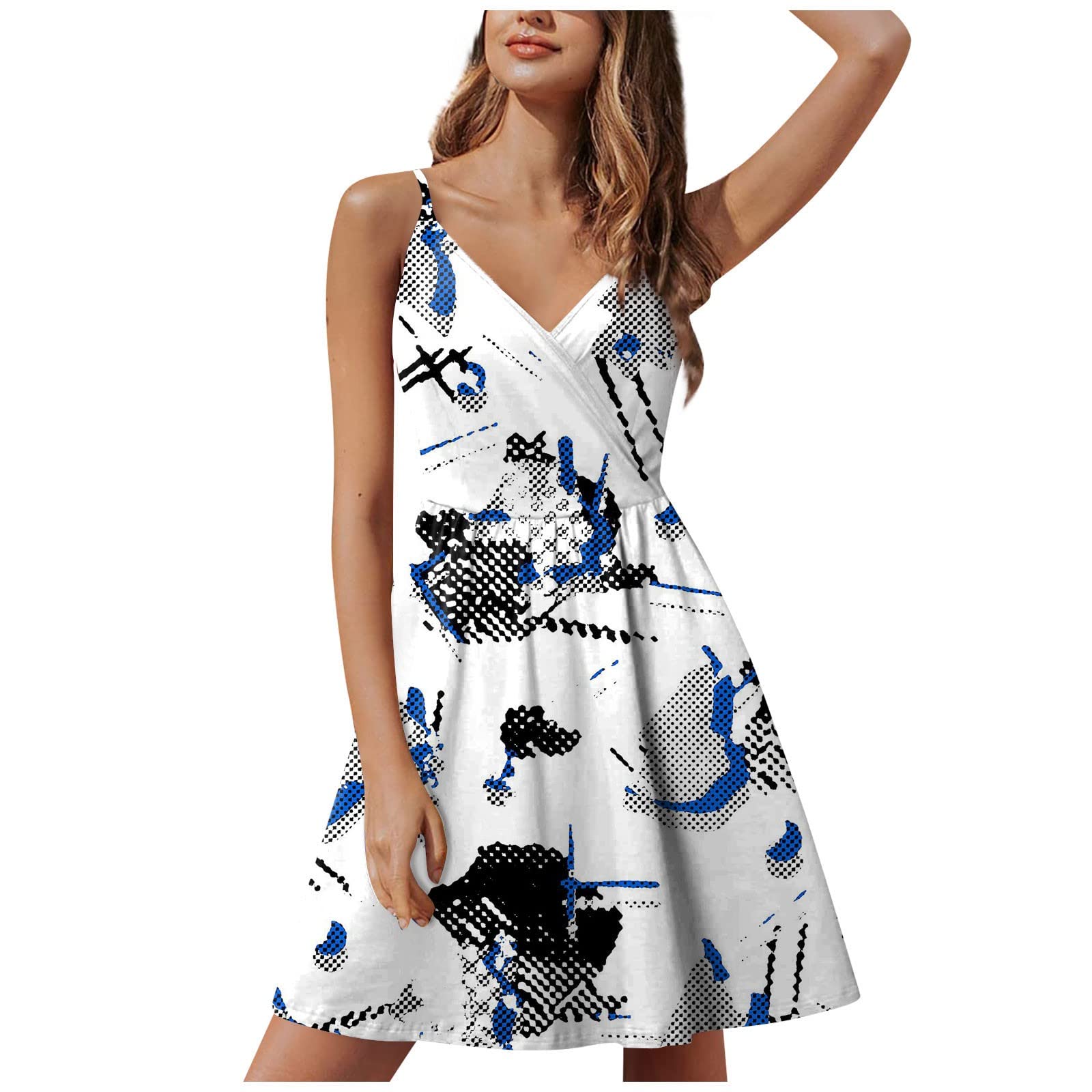 JJHAEVDY Floral Print Summer Dresses for Women Casual Loose Bohemian Mini Dress Spaghetti Strap High Waist Mini Dress