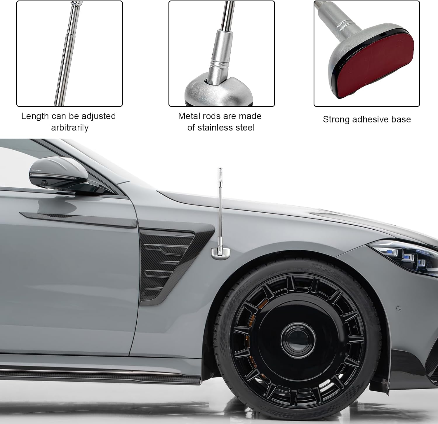 DXNQ 2 PCS Car Bumper Corner Antenna Pole, Adjustable Parking Driving Assist Telescopic Antenna for New Drivers, Expandable Flag Pole Bumper Guard for Car Track, Car Accessories (Silver)