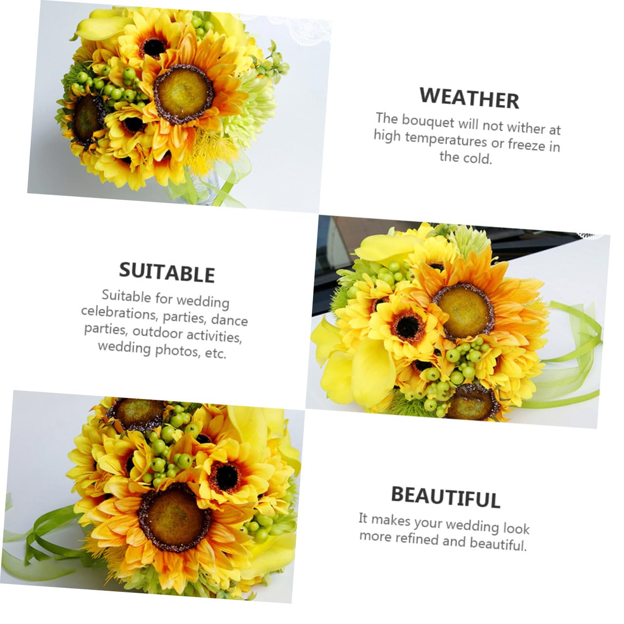 Homoyoyo Hochzeits Deko Satz Sonnenblumenstrauß Imitation Brautstrauß Langlebig Pflegeleicht Fotorequisite für Hochzeit Party