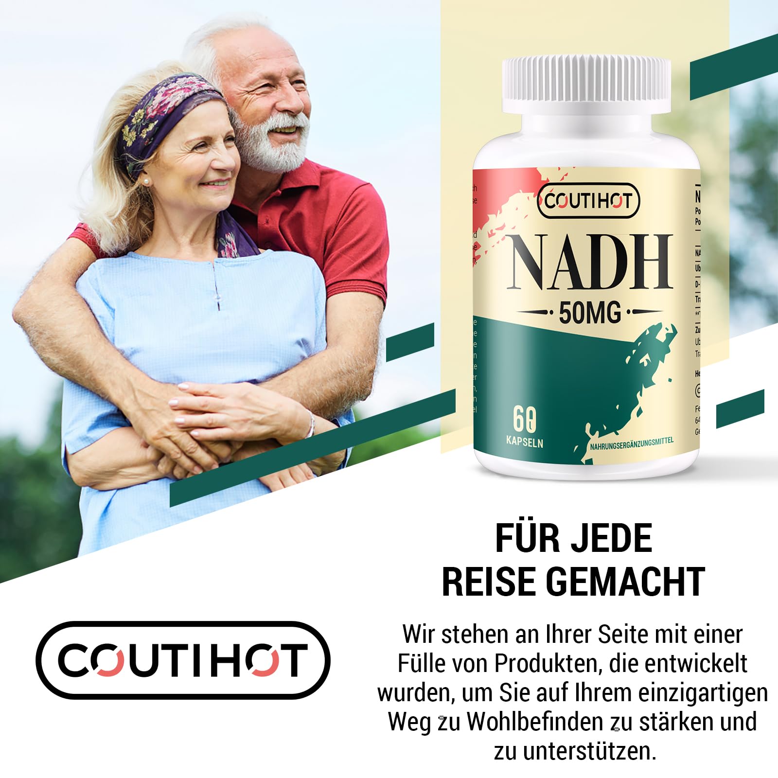 NADH 50 mg – 120 Kapseln, reduzierte Form von NAD+, hochdosiert mit Coenzym Q10 (200 mg) & D-Ribose (150 mg), GVO-frei, glutenfrei