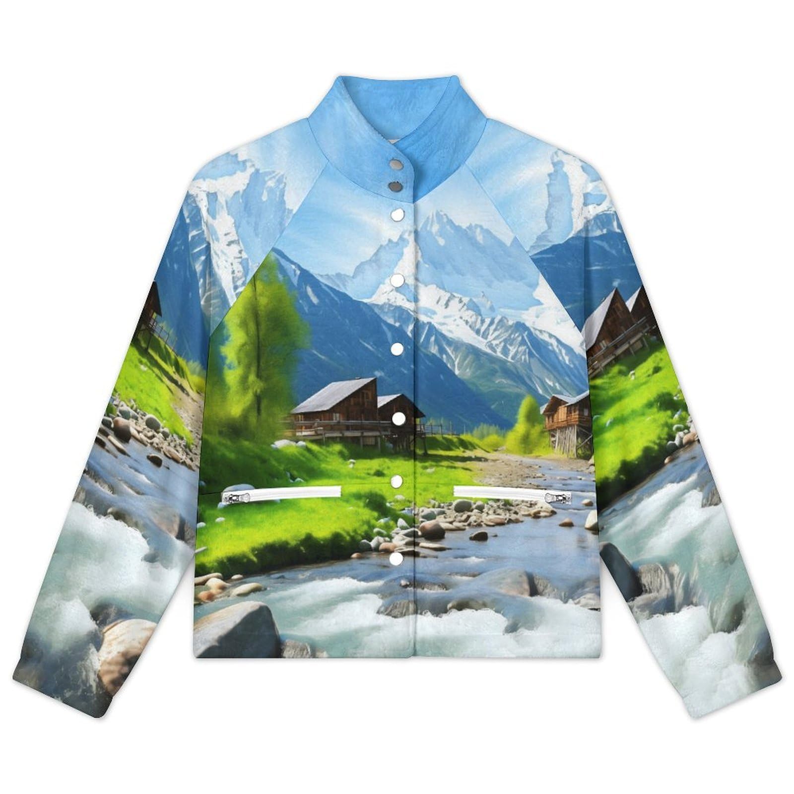 OFFSUM Veste Polaire Pour Femme - Ruisseau De Montagne Enneigée Veste Décontractée À Poches, Cardigan Chaud D'Automne Et D'Hiver Pour Les Activités De Plein Air, Haut Doux Et Confortable