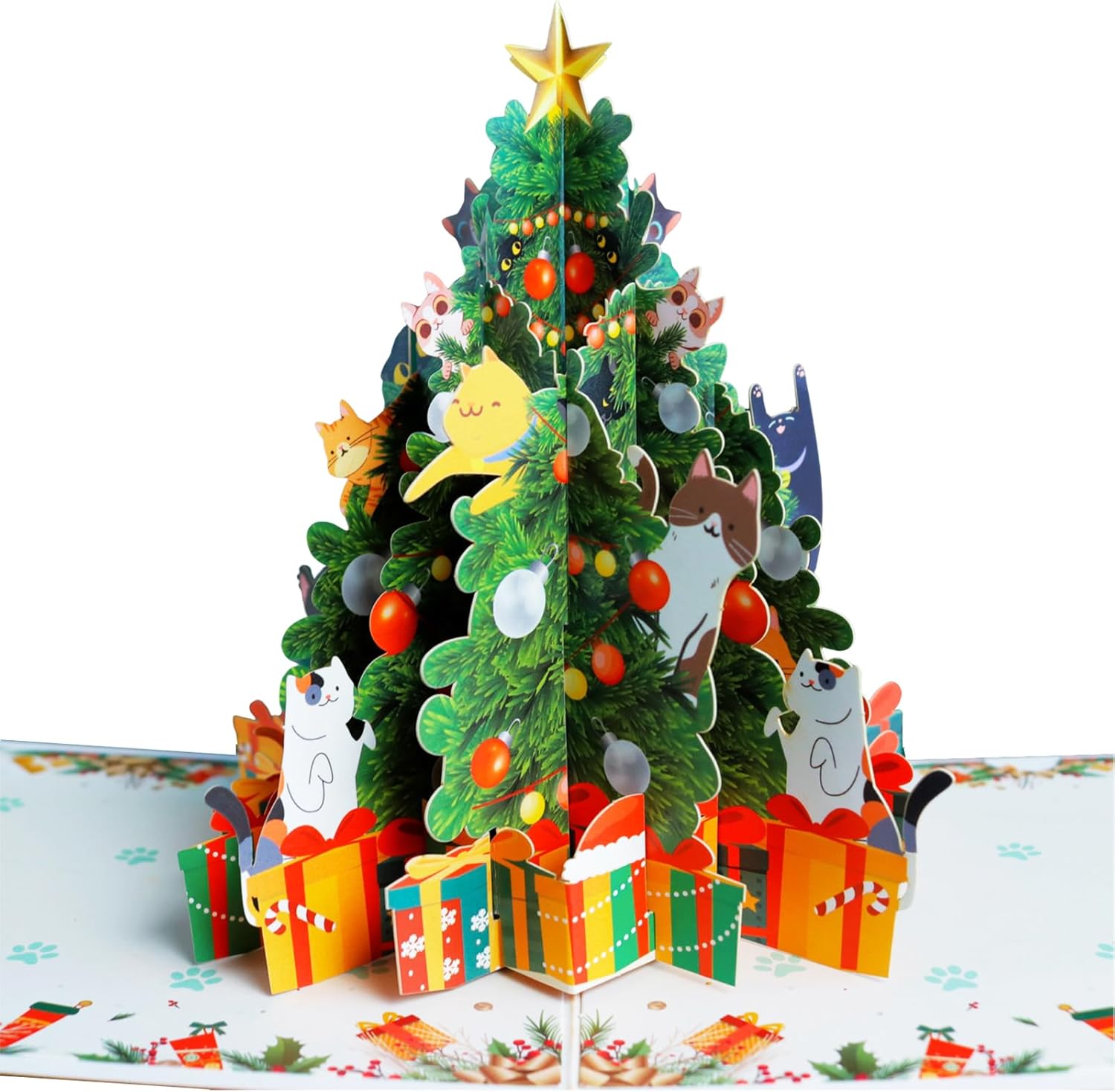 3D Pop Up Cat Christmas Tree Card - Meowy Christmas Themed 3D Greeting Card, 7.16"x5.098" Festive Card with Cat Decorations, Unique Xmas Gift for Cat Lovers, Family & Grandchildren - Image 4